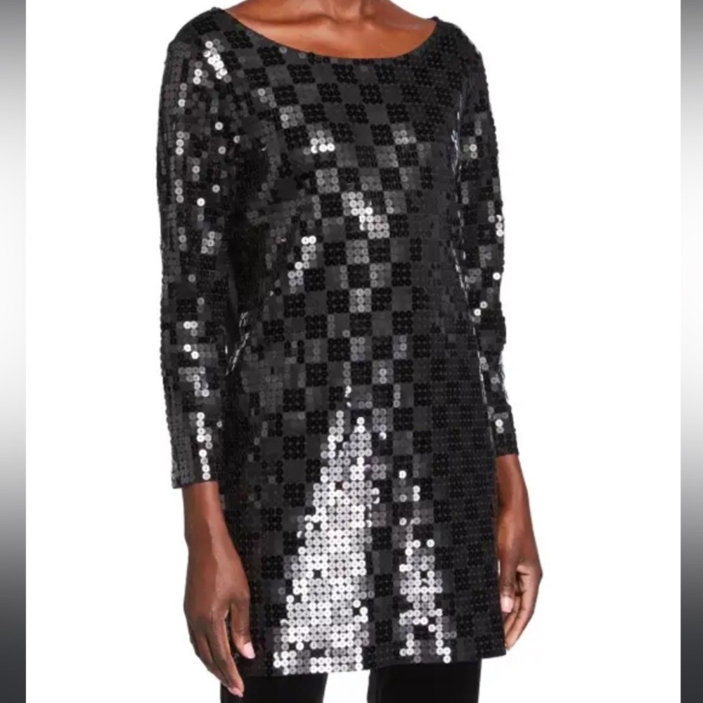 Joan Vass Size L Large Black Sequin Tunic